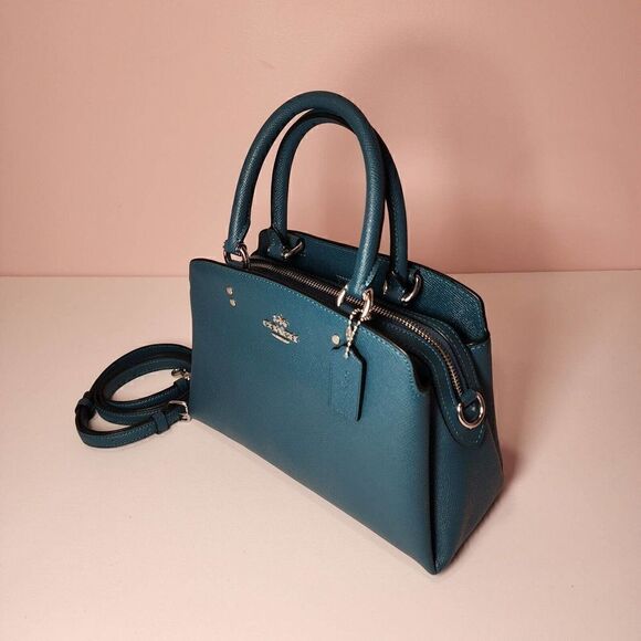 Coach 91146 Mini Lillie Carryall Bag in Deep Turquoise Blue Crossgrain Mineral - Picture 2 of 7